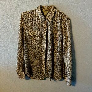 Lucky Brand Leopard Print Button Down Long Sleeve Blouse size Medium